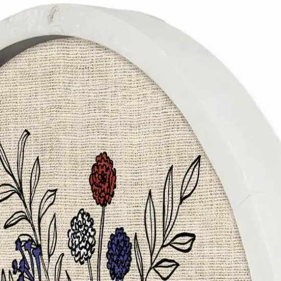 20" x 20" Red, White & Blue Florals Round Framed Print {4}
