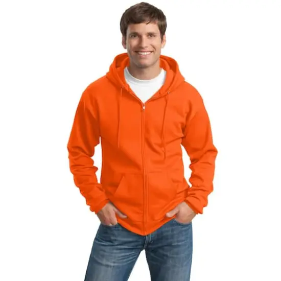 Port & Company® Tall Essential Fleece Full-Zip Hooded Sweatshirt Safety Orange {3}
