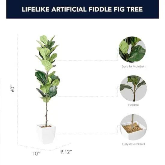American Art Decor 5ft. Fiddle Fig Tree in White Ceramic Pot {4}
