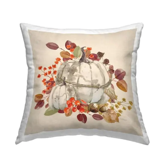 Stupell Industries Harvest Leaves Pumpkins Decorative Printed Throw Pillow {1}