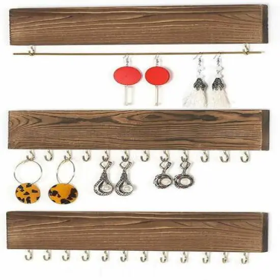 NEX&trade; 12" Wall-Mounted Rustic Wood Jewelry Organizer, 3ct. {1}