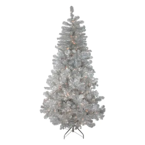 6.5ft. Pre-Lit Tinsel Artificial Christmas Tree. Clear Lights {4}