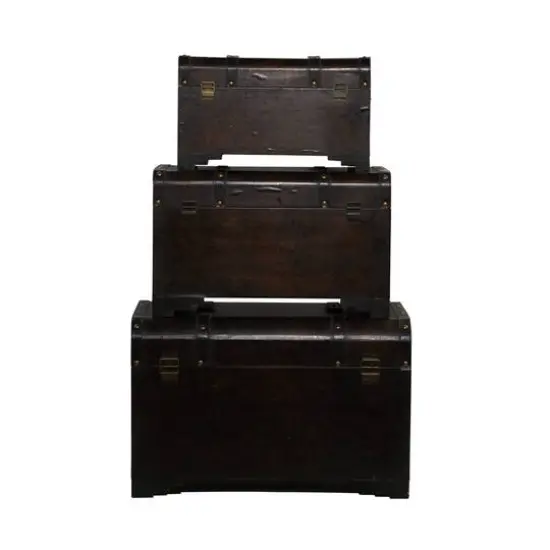 Set of 3" Brown Wood Traditional Trunk, 28", 24", 20" {7}