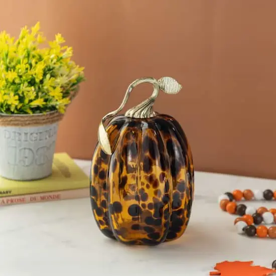 Glitzhome&reg; Amber Dots Glass Pumpkin {3}