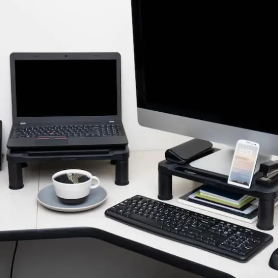 Mind Reader Black Small Plastic Monitor Riser Stand Set {3}