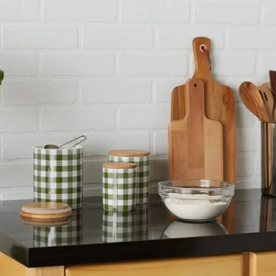 DII&reg; Buffalo Check Ceramic Canister Set Green and White {10}