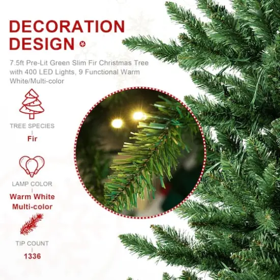 7.5ft. Pre-Lit Green Slim Fir Christmas Tree, Color Changing LED Lights {6}