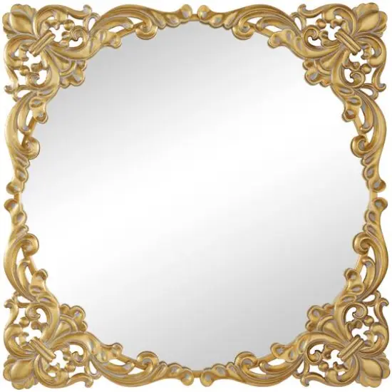 Gold Metal Carved Acanthus Floral Wall Mirror with Distressed Details 30" x 2" x 30" {1}