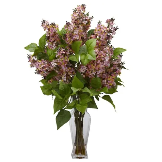 24" Lilac Silk Flower Arrangement in Glass Vase Pink {1}