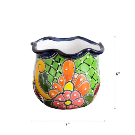 7" Handmade Mexican Talavera Ceramic Planter {3}