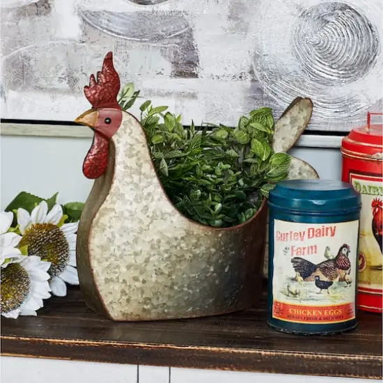16" Gray Metal Farmhouse Chicken Planter {9}