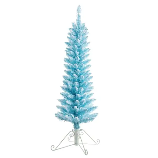 4ft. Pre-Lit Cotton Candy Blue Flocked Fir Artificial Christmas Tree, Clear Lights {3}