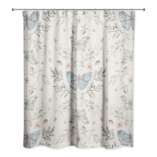 Butterfly Pattern Shower Curtain Cream {1}