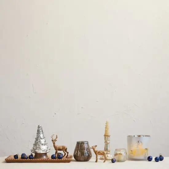 Hello Honey&reg; 6" Antique Silver Finish Debossed Mercury Glass Taper Candle Holder {3}