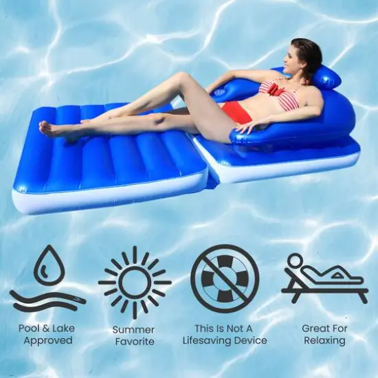 74" Blue Convertible Lounge Chair Inflatable Swimming Pool Float {5}