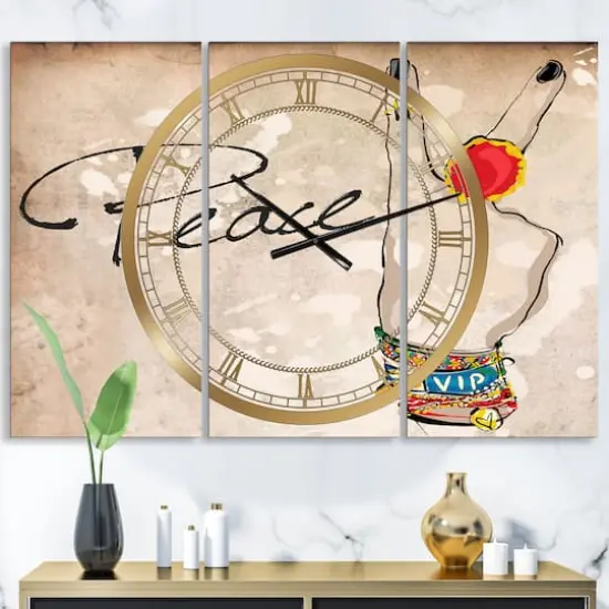 Designart 'Gypsy Hippy Hand Peace Large Cottage Multipanel Wall Clock {3}