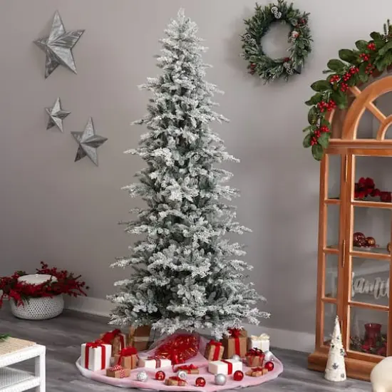 8.5ft. Pre-Lit Slim Flocked Nova Scotia Spruce Artificial Christmas Tree, Warm White LED Lights {9}