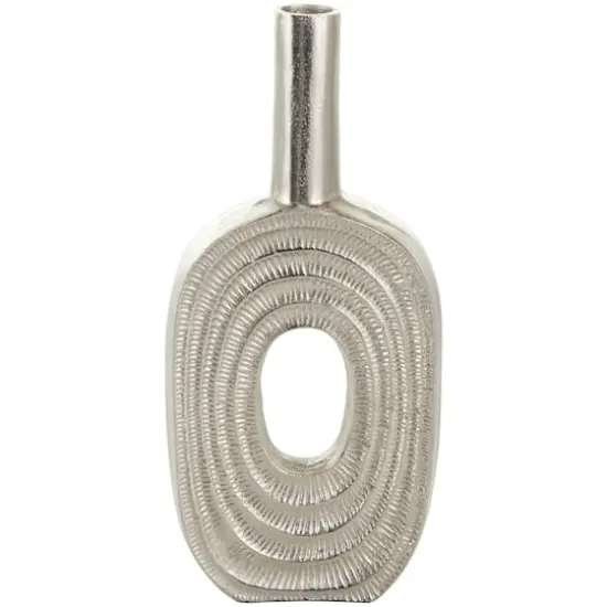 16" Silver Linear Etched Aluminum Circular Vase {4}