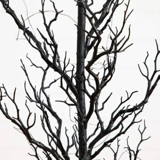4ft. Pre-Lit Artificial Halloween Black Spooky Twig Tree with 160 Orange & Purple Copper Wire String LED Lights {5}