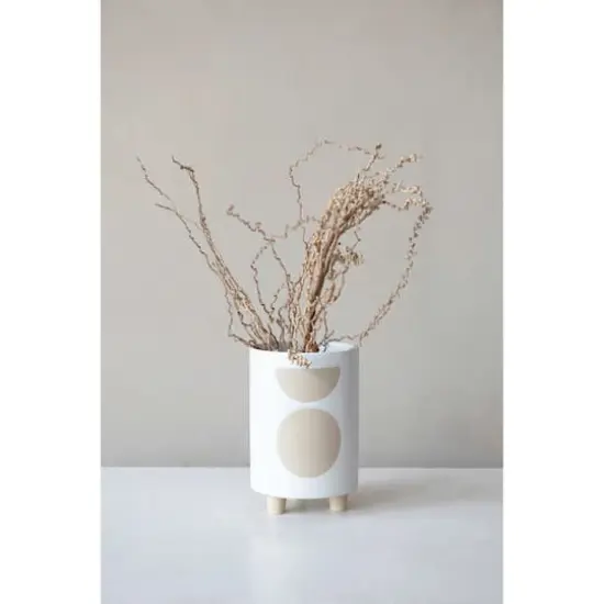 Hello Honey&reg; 8" White Circle Print Stoneware Footed Planter {3}