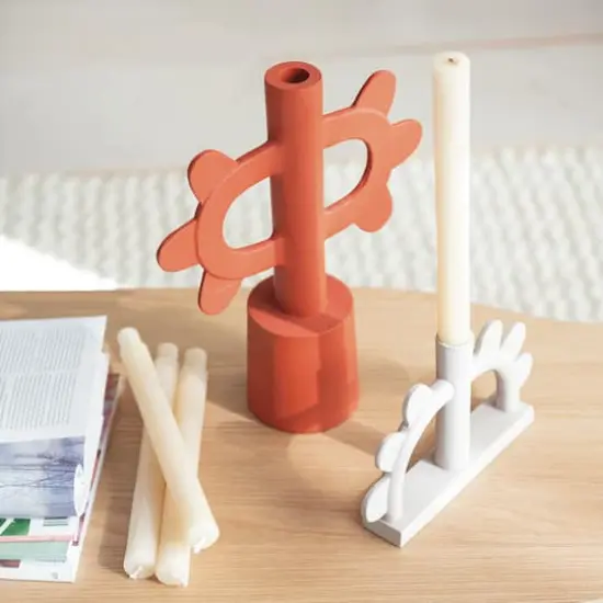 Hello Honey&reg; 12.25" Terra-Cotta Color Scalloped Taper Candle Holder {4}