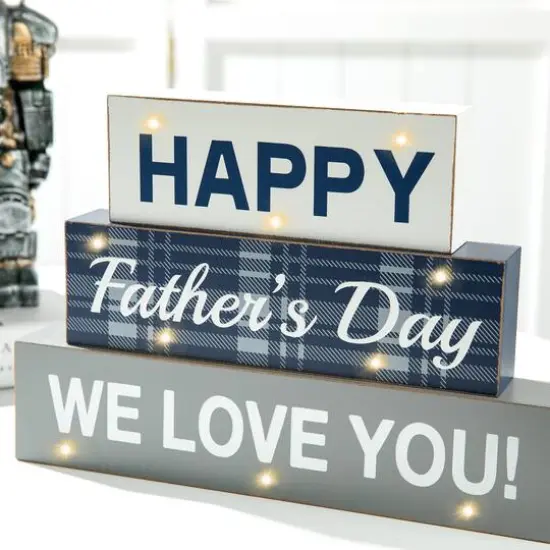 Glitzhome&reg; 12" Lighted Happy Father's Day Block Sign {5}