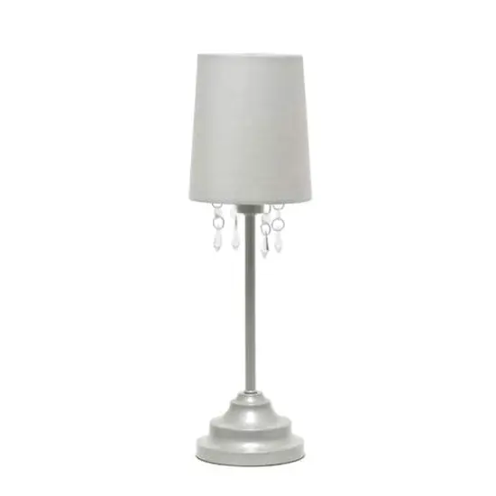 Simple Designs 17.2" Table Lamp with Fabric Shade & Hanging Beads Gray {1}