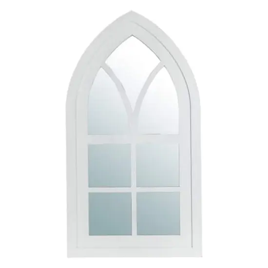 Glitzhome® 40" White Wooden Cathedral Windowpane Wall Mirror {1}