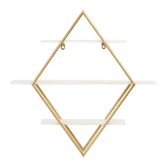 Hello Honey&reg; Wood & Gold Diamond Wall Shelf White {1}