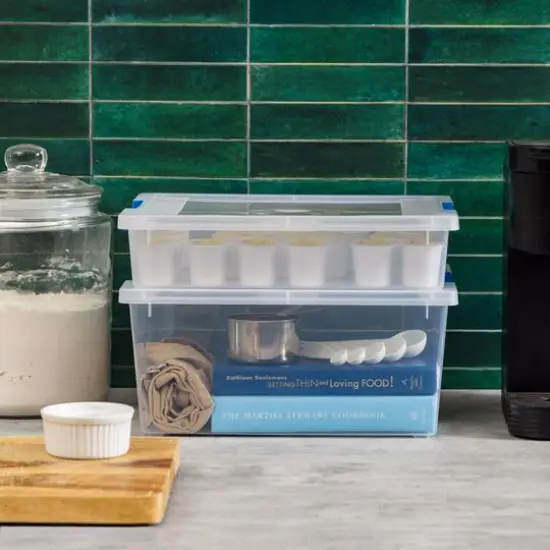 IRIS&reg; 12qt. Clear Deep Storage Boxes with Lids & Blue Latches, 4ct. {8}