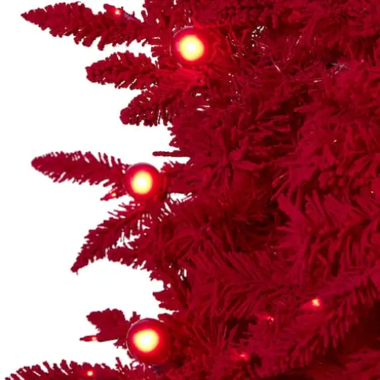 7ft. Pre-Lit Red Fraser Fir Artificial Christmas Tree, Red Lights {4}