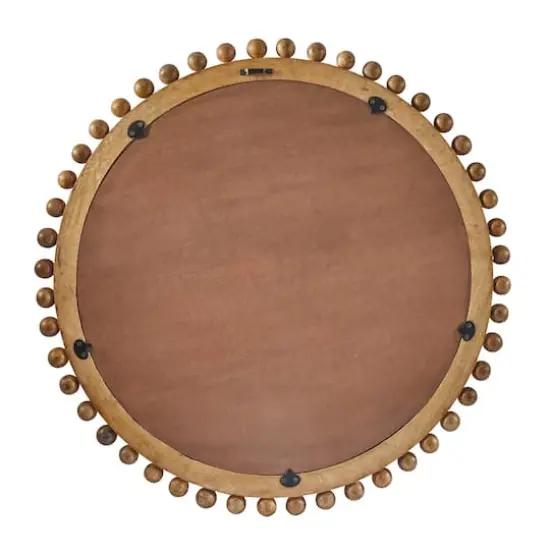 35" Mango Wood Beaded Ball Frame Wall Mirror Gold {5}