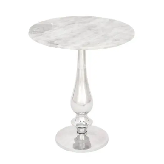 2ft. White Marble and Aluminum Traditional Accent Table {1}