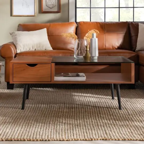 Acorn Mid Century Modern Wood and Glass Coffee Table {4}