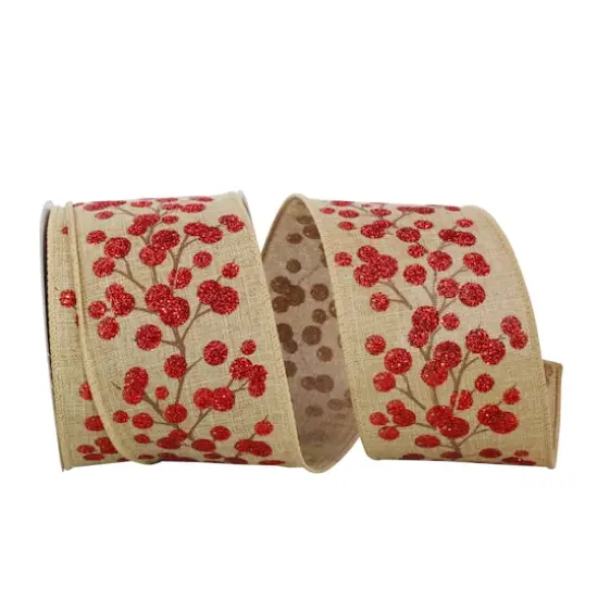 JAM Paper 2.5" x 10yd. Linen Wired Natural Berry Branch Ribbon {1}