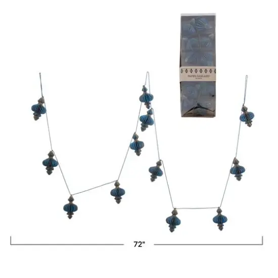 Hello Honey&reg; 6ft. Handmade Recycled Paper Honeycomb Finial with Gold Glitter Garland Blue {4}