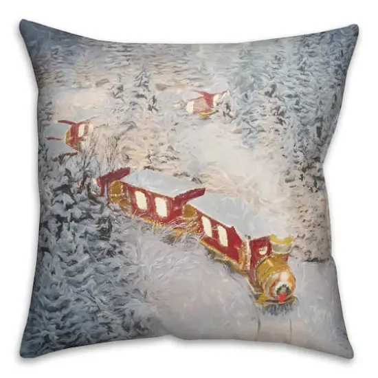 Train In The Snow 18x18 Throw Pillow {1}