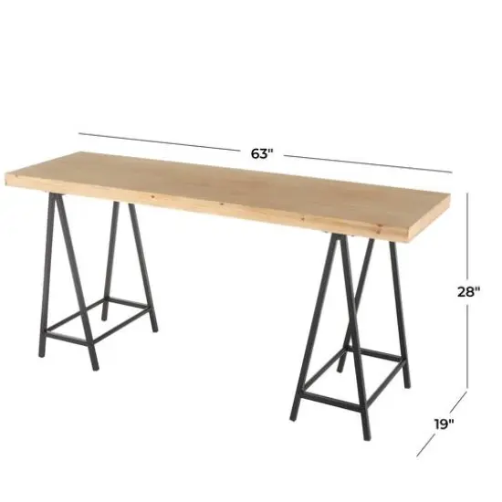 63" Brown Living Room Console Table with Black Metal Supports {8}