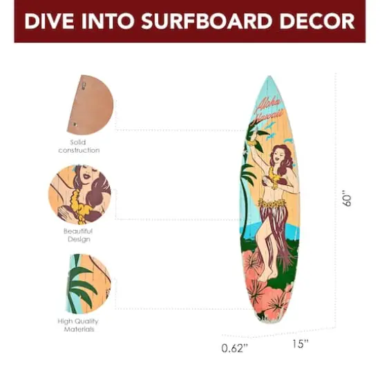 American Art Decor Aloha Hawaii Surfboard Plague Wall Sign - 15" x 59.625" {5}