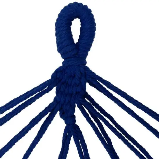 100" x 41" Hammock with Netted Fringe & Wooden Bars Blue {7}