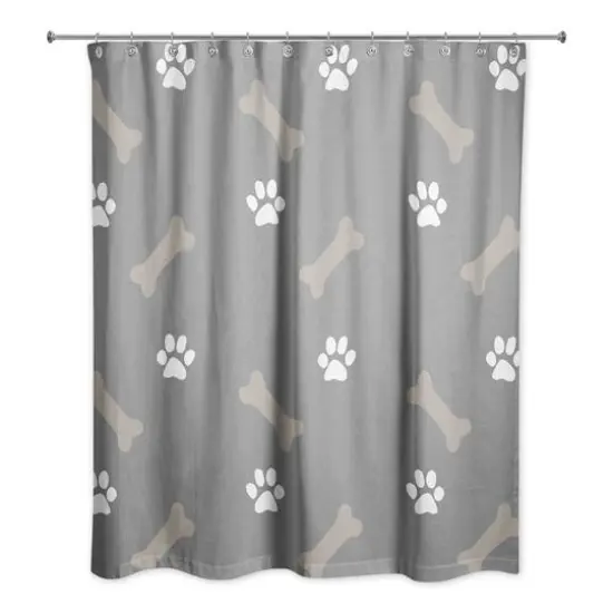 Bones & Paws Shower Curtain Gray {3}