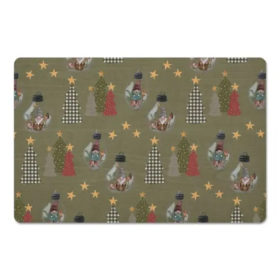 Green Tree & Globe Pattern Floor Mat {1}