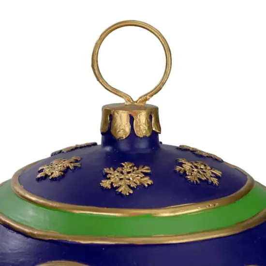 12" Blue and Gold Painted Large LED Ball Ornament {4}