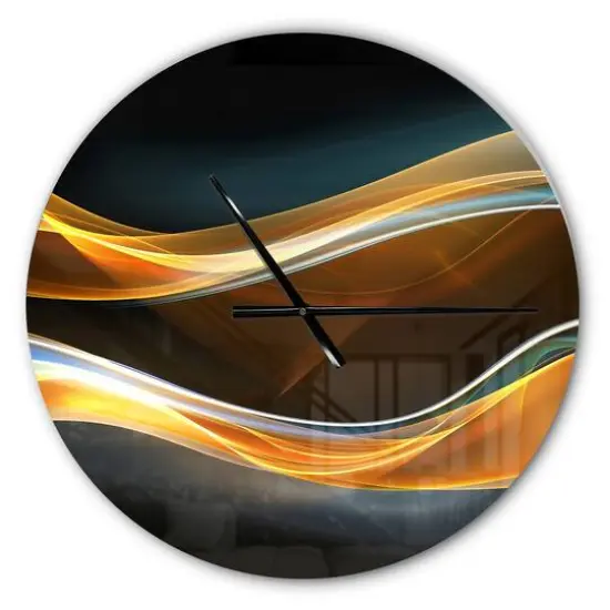 Designart 3D Gold Waves In Black Modern Wall Clock {1}