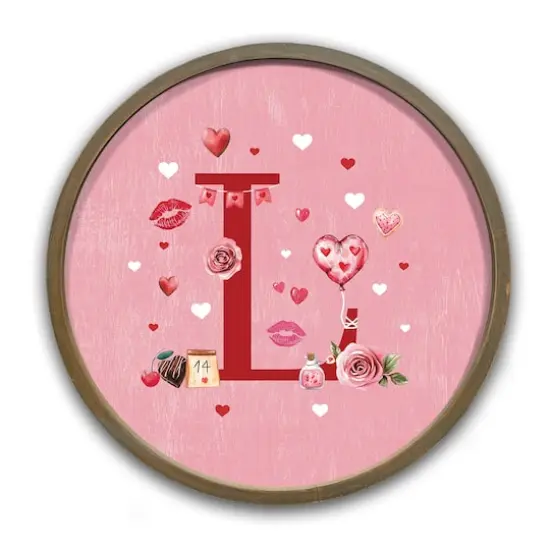 Valentine Things Monogram Round Brown Framed Print L {1}