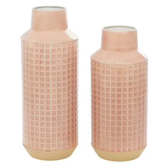 Set of 2 Brown Metal Contemporary Vase, 14", 17" {3}