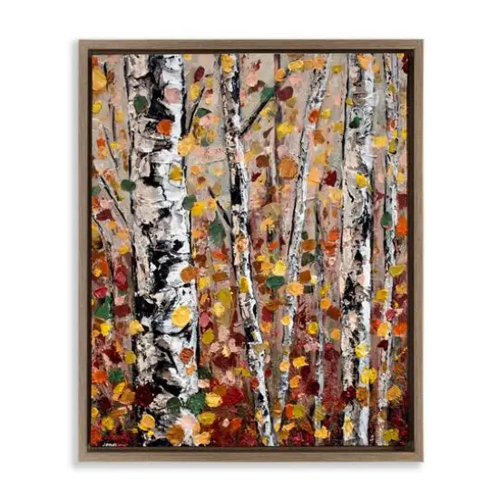 Stupell Industries Autumn Birch Trees Abstract Leaves Floater Framed Art Brown {1}