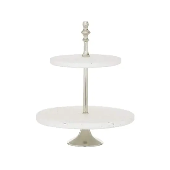 White Stoneware & Aluminum 2 Tier Tray Stand {3}