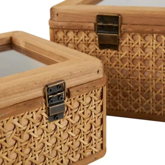Brown Woven Rattan Box with Glass Top Set {6}
