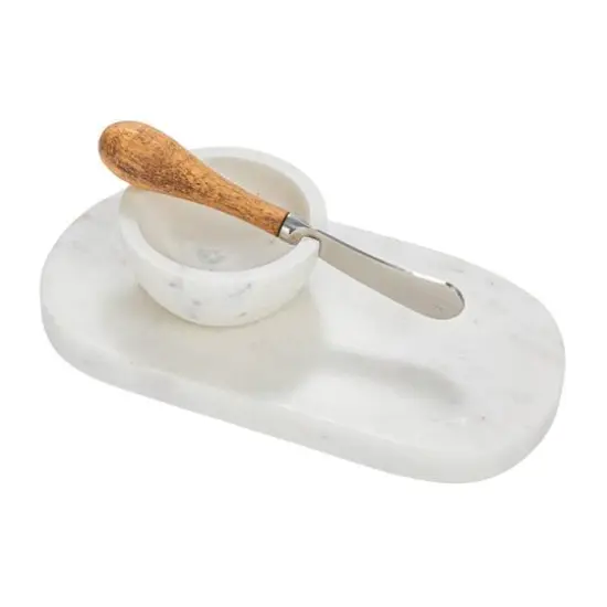 Hello Honey&reg; White Marble Cheese Board Set with Bowl & Knife {1}